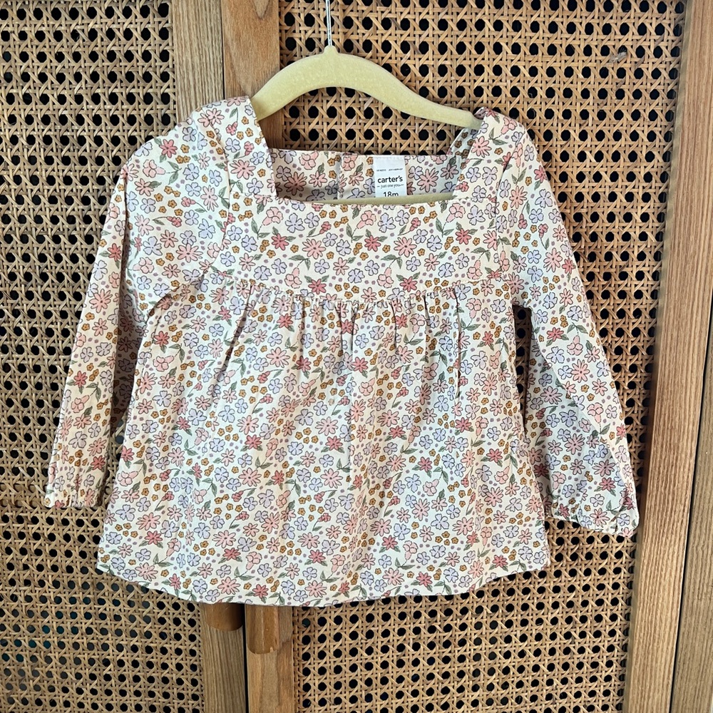 18m Carter's Cream Floral Long-Sleeve Top with Pink and Green Flowers